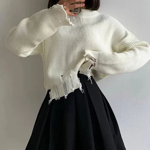 가을과 겨울을 풍성하게 만드는 여성용 긴 소매 찢어진 스웨터 추천