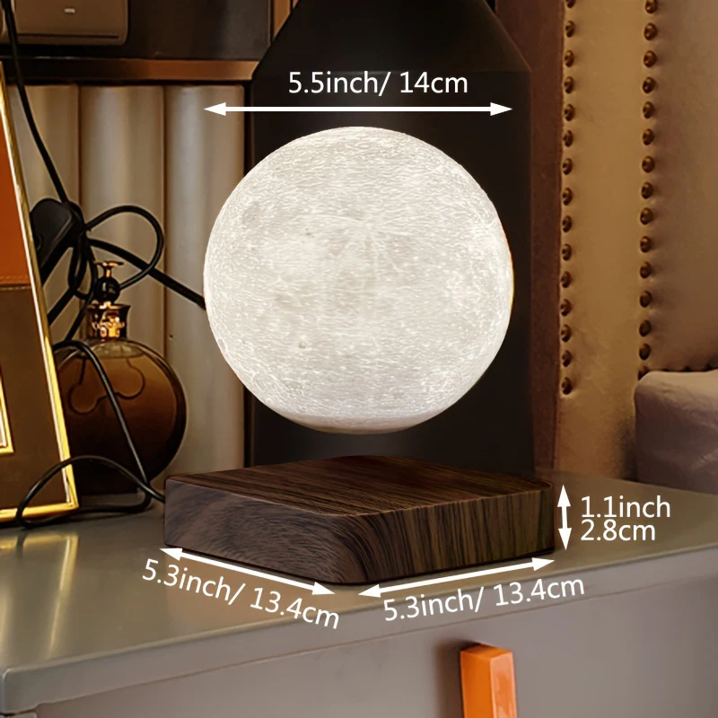 Levitating Moon Magnetic Floating Night Light, Creative Table 3D Printed LED Lamp with Wooden Base for Gift Office Bedroom Home 6