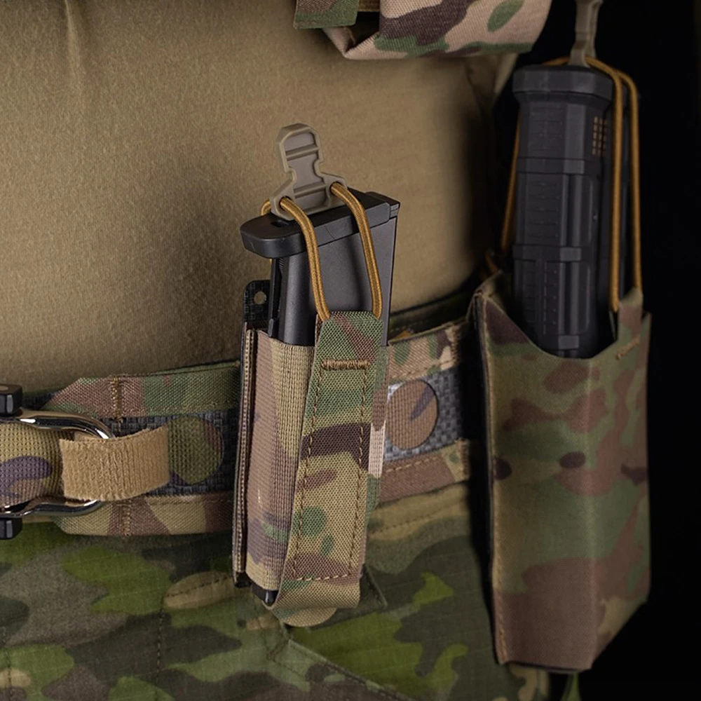 MOLLE Pistol Single Mag Pouch Ferro-Style for 9mm/.40 Tactical Airsoft Magazine Holster Flashlight Tool Bag with Elastic Cord