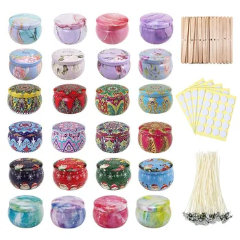 Boîte vide en fer blanc, boîtes, pots de bougies, kit de fabrication de conteneurs, mèches autocollant pour huile essentielle de soja, bricolage de bougies, 6/12/20 pièces 1