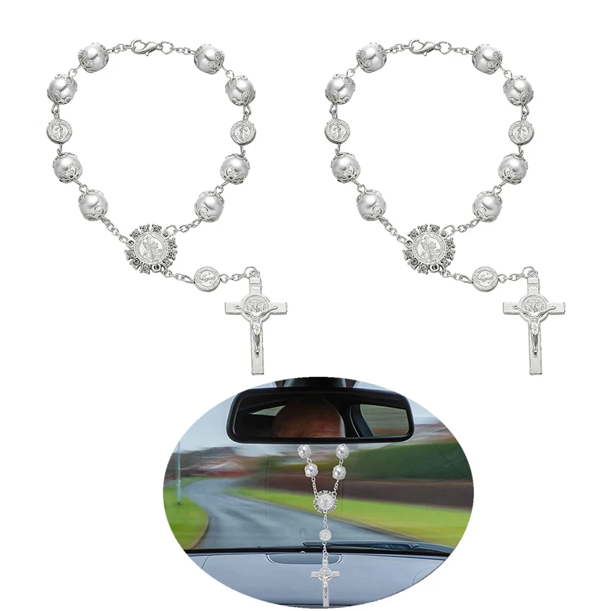 Pearl Cross Car Ornament 1