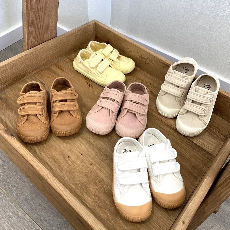 Unisex 2024 New All-match Child Girl Sneakers Flat Heel Children Shoes for Kids Boys Pupils Button Canvas Baby Shoes Kids F08123 4