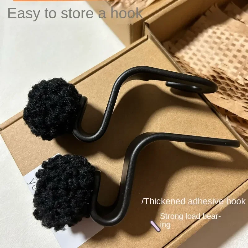 Cute Little Coal Ball Car Seat Back Hook Storage Car Headrest Organizer Food Bag Handbag Decoration Clothes Hanger