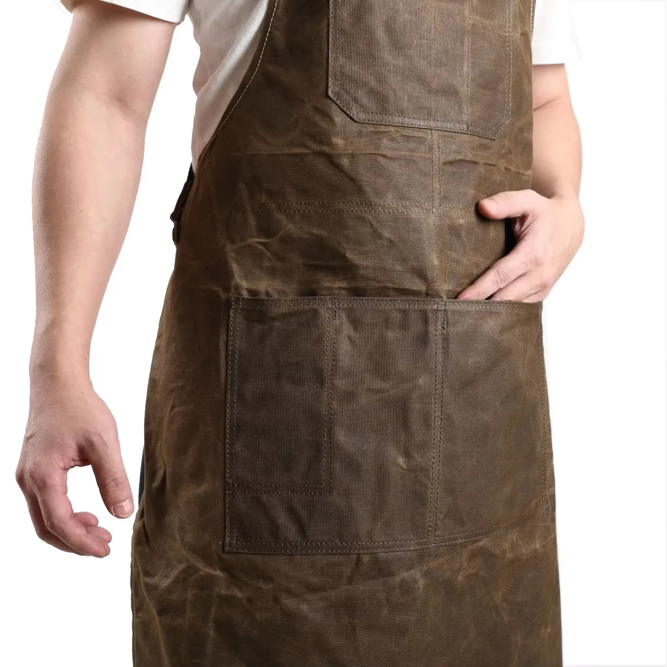 A015 Tool Apron Oil Wax Canvas With Leather Apron Gardening Aprons Tool Barbecue Barber Carpenter Painter Repairman's clothes 4