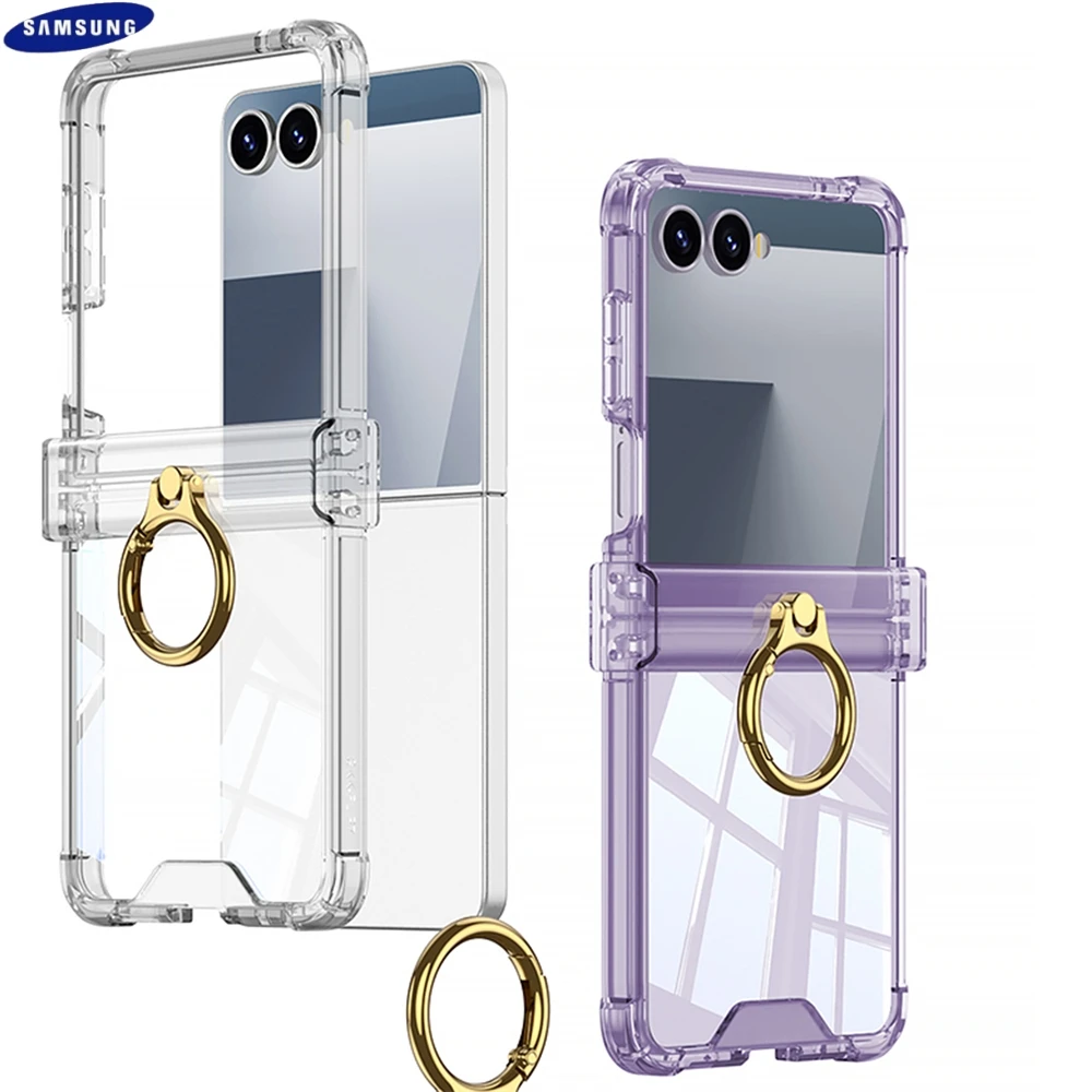 Foldable Colored Transparent Shockproof Hard Case with Ring