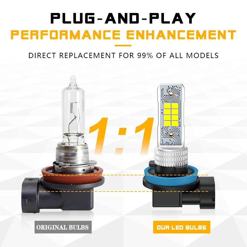 S&D 2개입 H11 H8 LED 라이트 9005 HB3 9006 HB4 자동차 안개등 15000LM 30W LED 램프 초고휘도 주행등 5200K 화이트