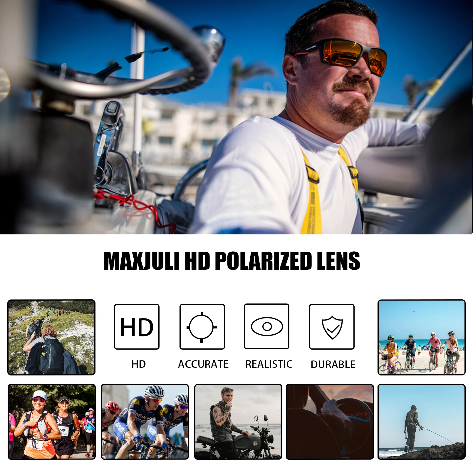 MAXJULI Lunettes de Soleil Polarisées Rectangulaires Extérieures pour Hommes Femmes, Lunettes de Soleil de Sport, Conduite, Pêche, Lunettes de Cyclisme 8122_voghion.com