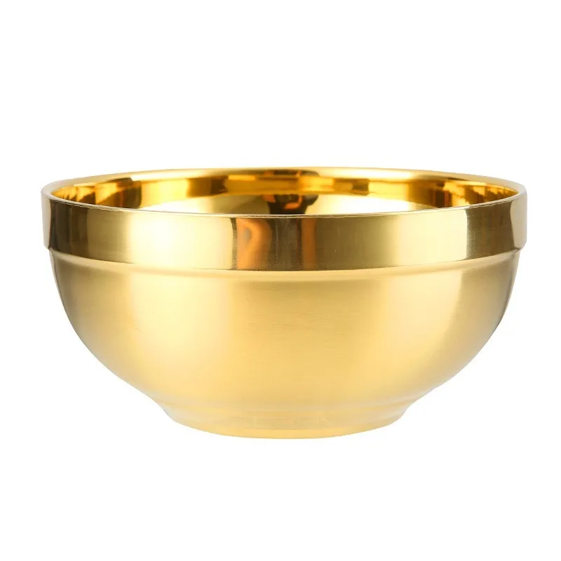 11/14cm 304 Stainless Steel Bowl Gold ChildrenThick Double-layer Heat-prevention  Ramen Ice Cream Fruit Soup Noodle