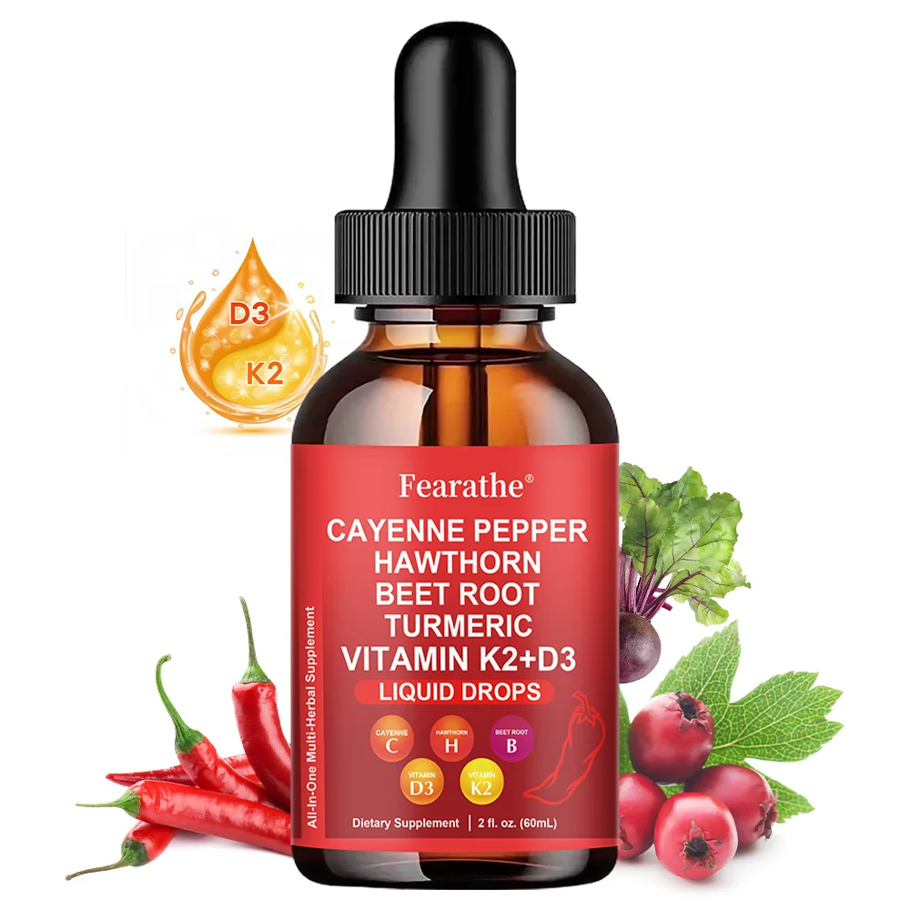 Cayenne Pepper Liquid Drops,Cayenne Pepper Hawthorn Beet Root Drops,Organic Cayennee Pepper Supplement,60ml Plant-Based Liquid