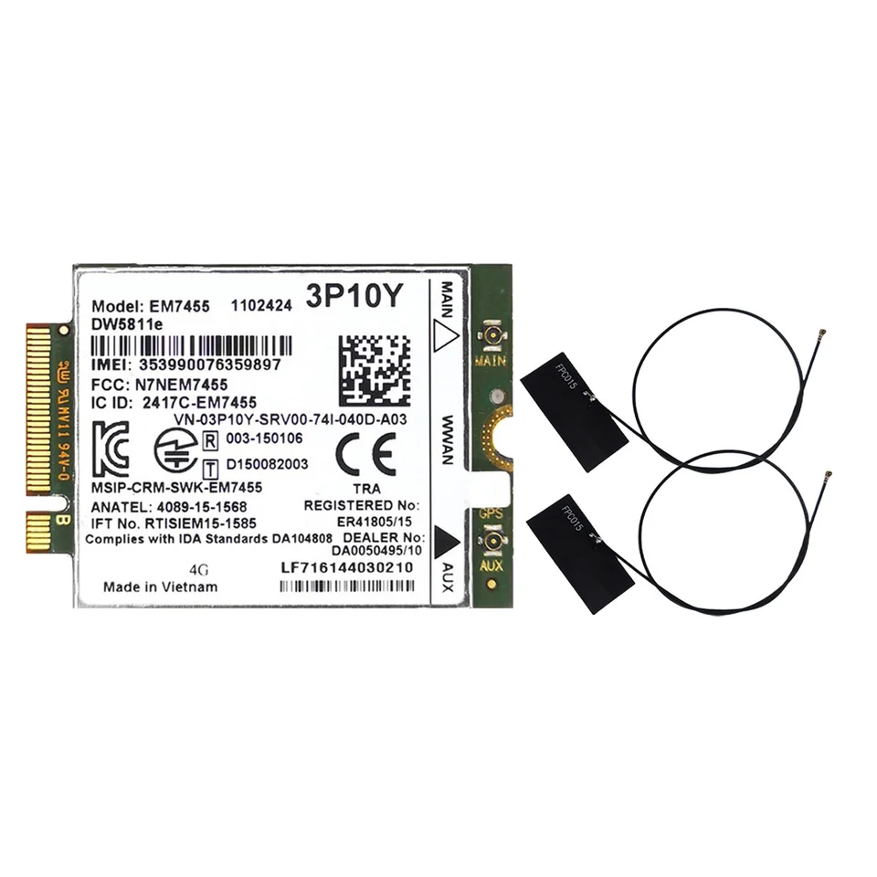 Modulo 4G LTE EM7455 M.2 NGFF Per Dell Latitude - Scheda Wireless Con GPS E Banda LTE FDD - 3