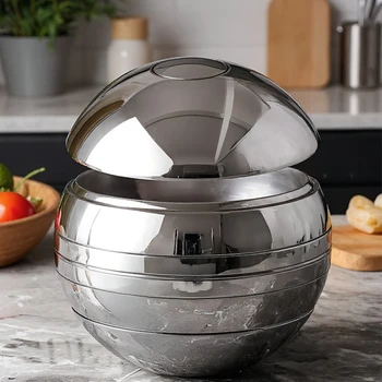 7-Piece Stainless Steel Bowl and Plate Tableware Set for Home and Commercial Use, Creative Spherical Gift Box for Gifting 1