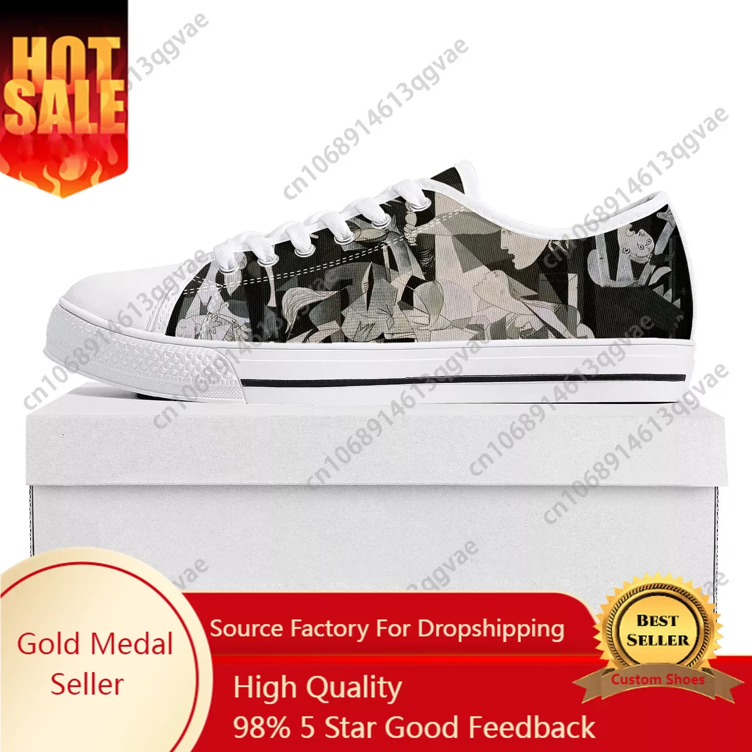 Picasso Famous Oil Paint Guernica Low Top High Quality Sports Shoes Men Ladies Teenagers Canvas Shoes Couple Custom Shoes