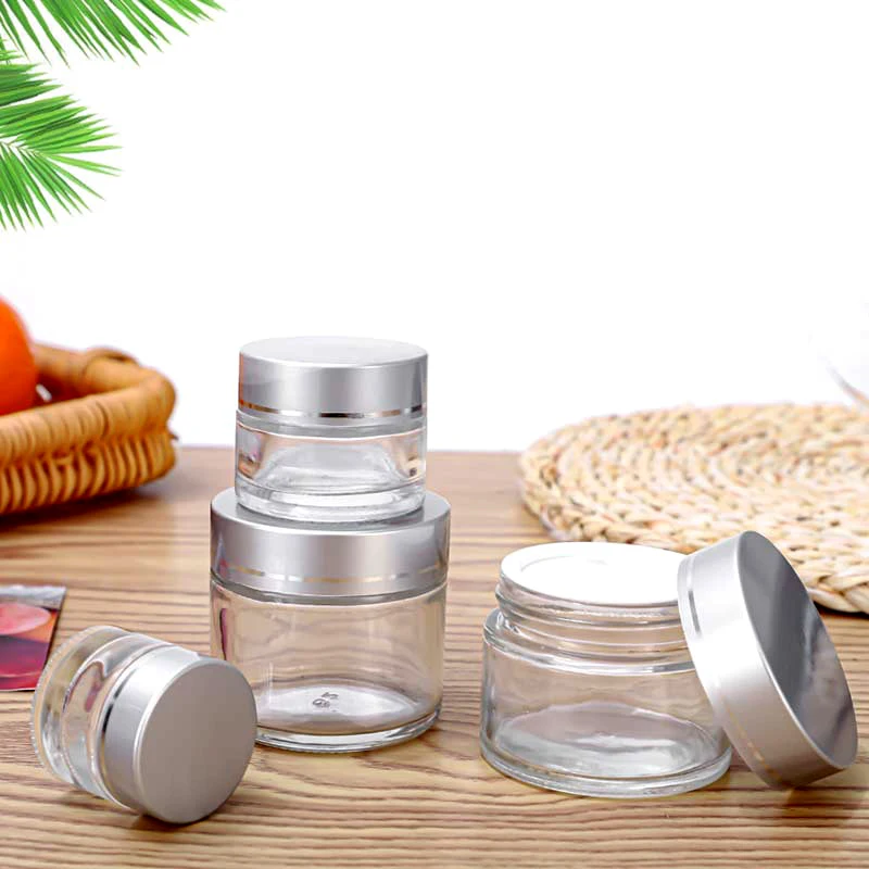 10pcs/lot Glass Cream Jar Bottle 5g 10g 20g 30g 100g Empty Container Cosmetic Jar With Silver Lid Nail Arts Small Clear Can Tin 3