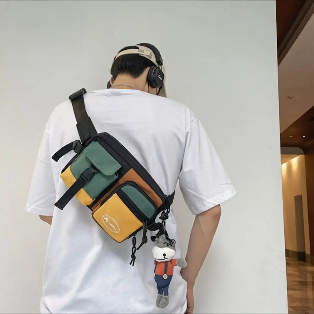 New Nylon Men Chest Bag Multifunctional Black White Crossbody Bag Large Capacity Sports Chest Bag Unisex