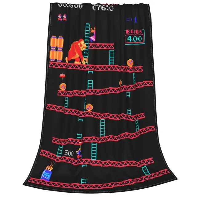Donkey Kong Blanket Arcade Game Collage Vintage Retro Plush, 46 OFF