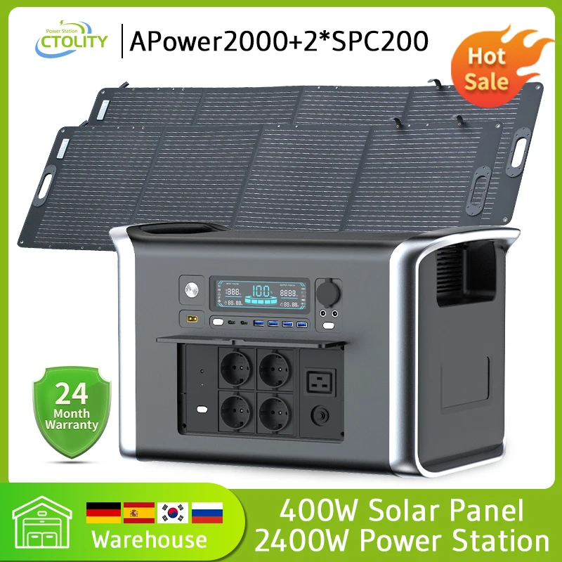 캠핑 휴대용 발전소 태양광 발전기, 1000W 2000W Lifepo4 배터리, 220V AC 콘센트 전원, 유연한 태양 전지판 장비