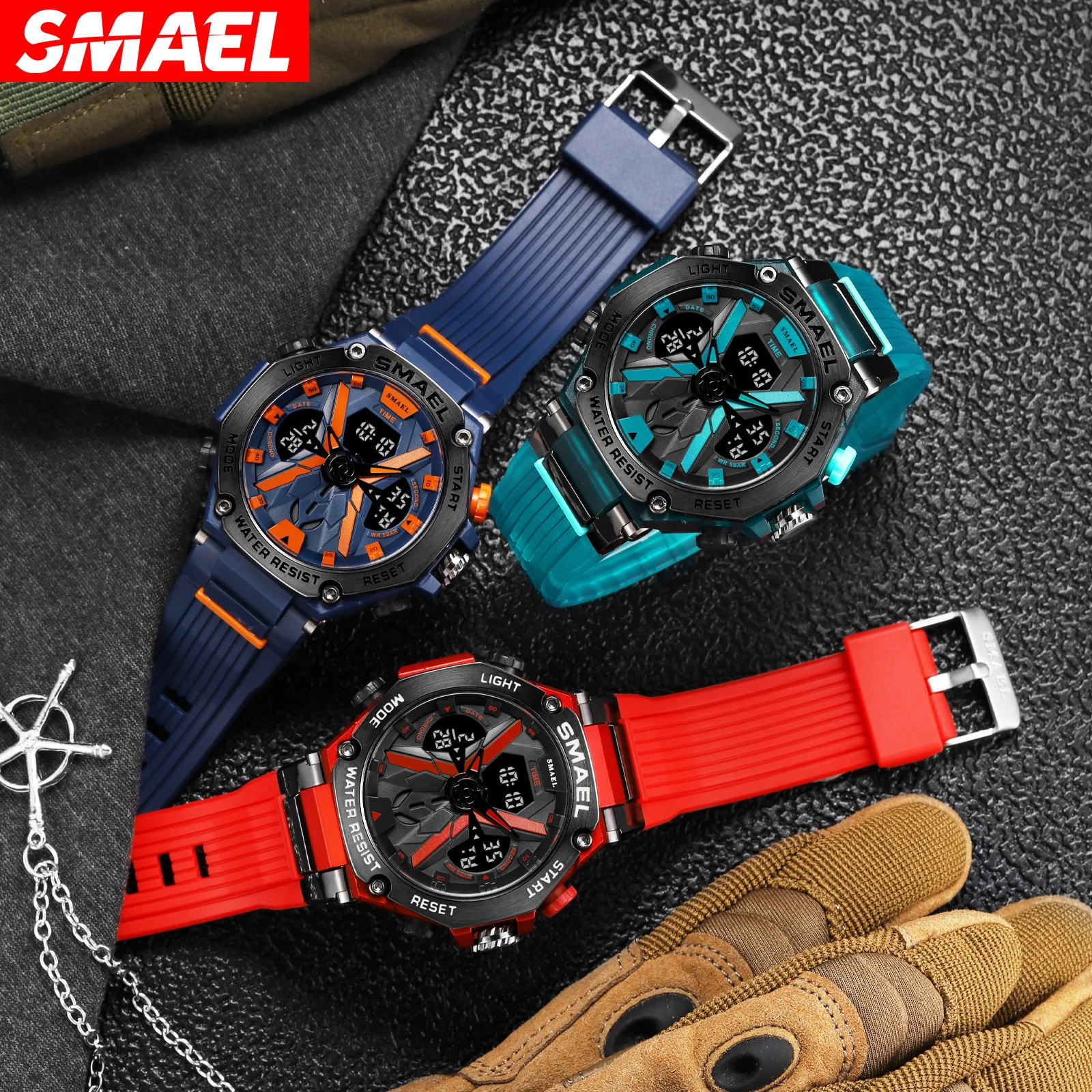 SMAEL 8087 alloy men's multifunctional sports waterproof electronic watch 5