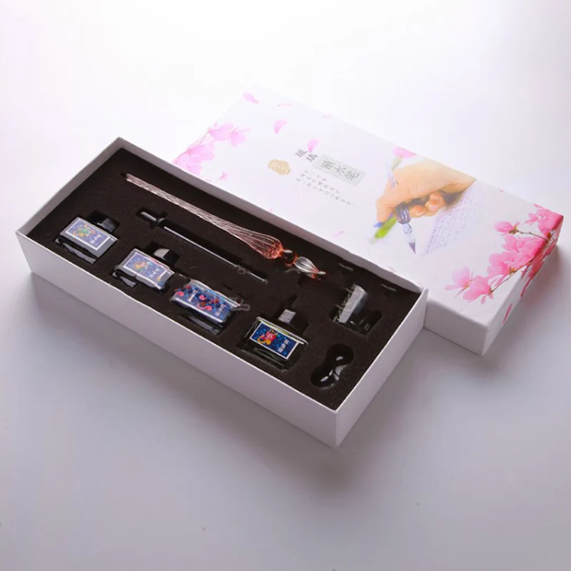 Vintage Handmade Glass Dip Signature Ink Fountain Pen Writing Tool Offices School Stationery With Gift Box