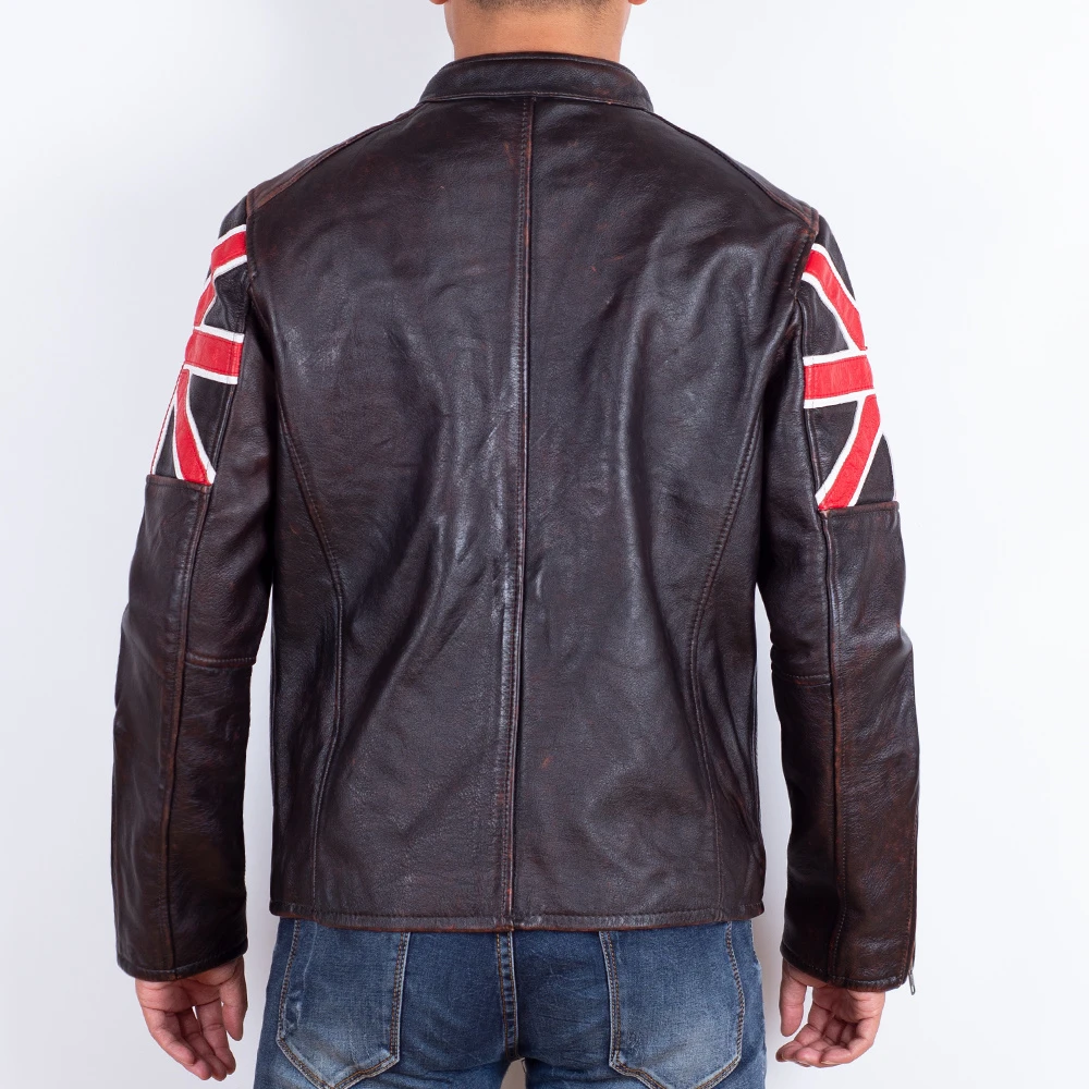 cowhide jacket New 2022 Men's Coat Vintage Style Leather Jacket Autumn Slim Stand Collar Genuine Cowhide Biker's Coat Free Shipping!!! sheepskin coat mens vintage