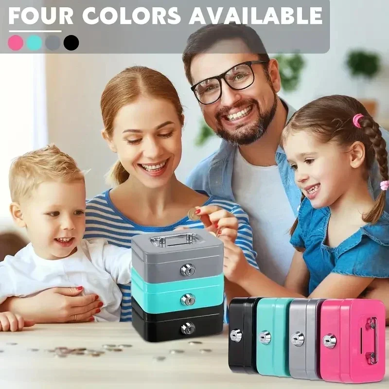 Cash Box Metal Cash Box Mini Safe Lock Box Money Bank Metal Coin Bank Security Sturdy Cash Portable for Kids Coin Collection