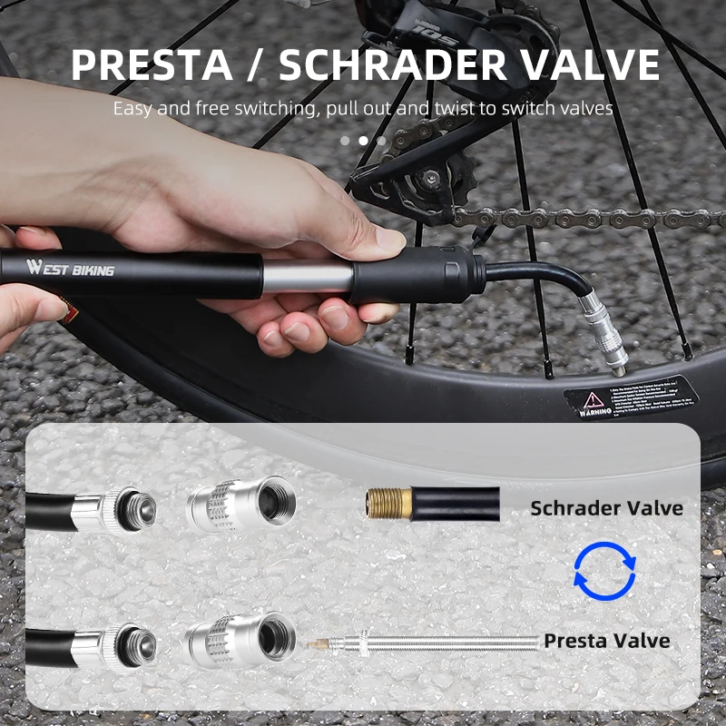 WEST BIKING Mini Portable Bicycle Pump 110PSI Hand Air Pump MTB Road Bike Tire Inflator With Extension Hose Cycling Accesories
