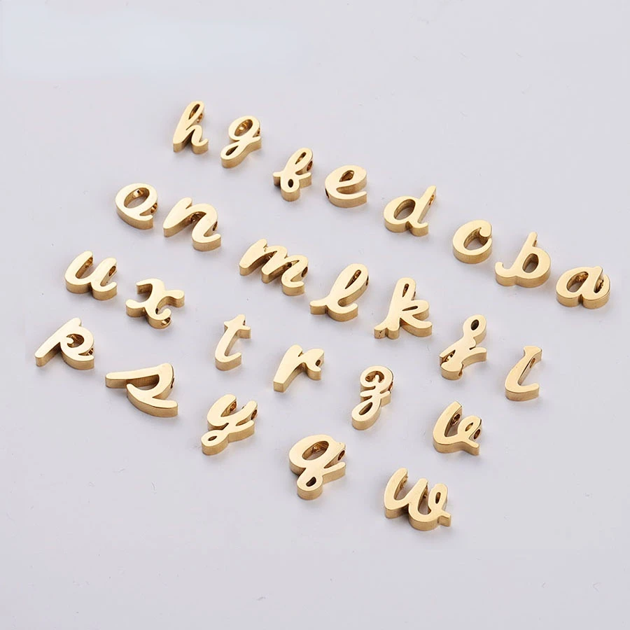 

5pcs Lowercase Letter Charm, Alphabet Charm, Gold Letter Charm, 26 Letters Initial Charms, Gold Stainless Steel, High Polished