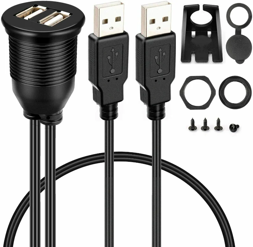 

USB Panel Flush Mount Cable , Dual USB 2.0 Extension Vehicle-mounted Charging Cable, Dash Mount, Flush Mount, Panel Mount Cable