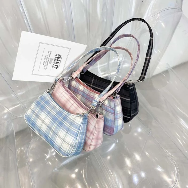 

Retro Plaid Print Underarm Bags Women Shoulder Bags Ladies Daily Clutch Casual Totes Pouch Cloth Small Shoulder Bag