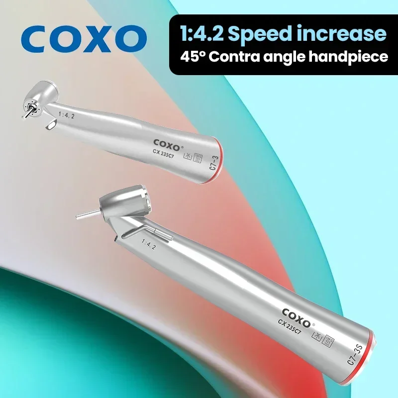 COXO CX235-C7 3S Dental 45 ° Kontra-Winkel-Luftturbinen-Handstück - Vierfache Wassersprühkühlung für Zahnaufhellung und Zahnextraktion