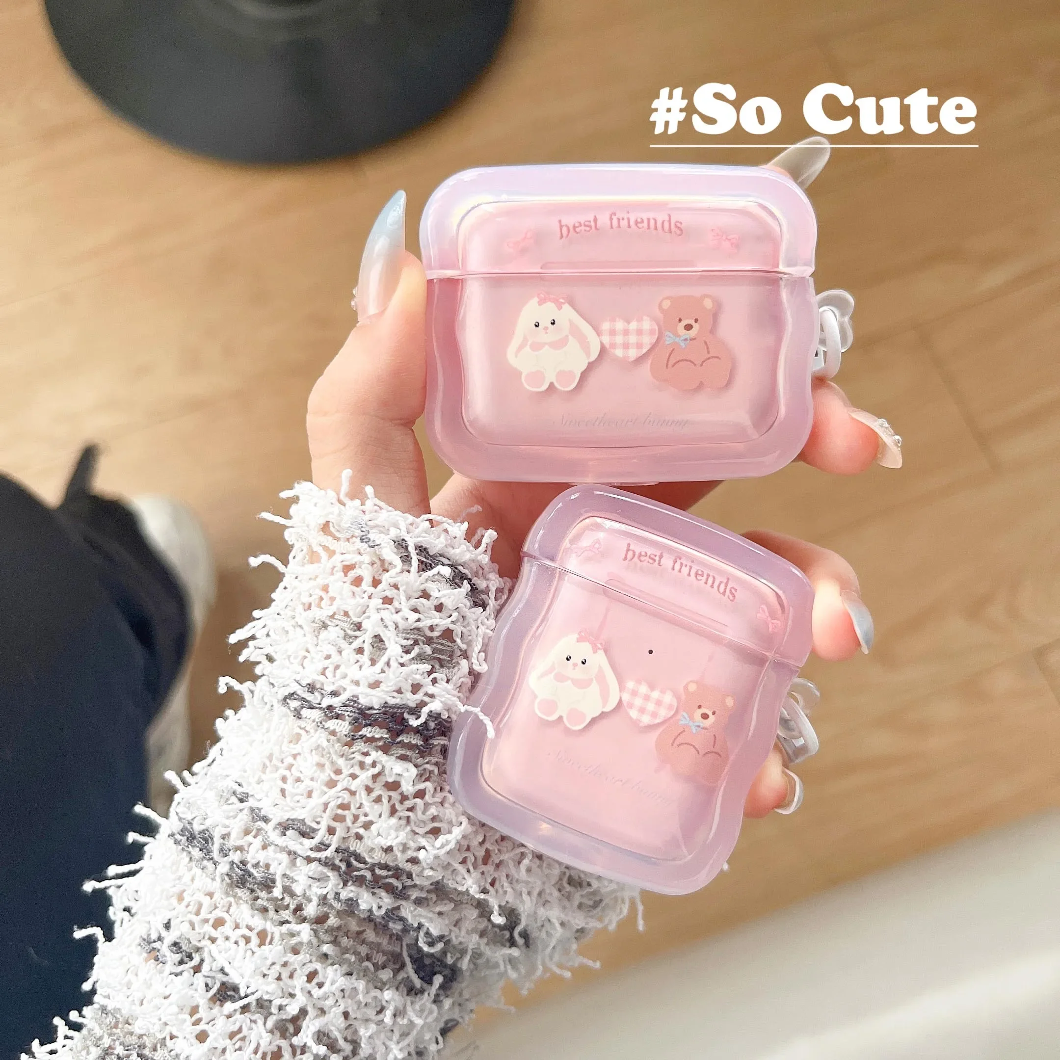 

Pink Rabbit Bear Earphone Case for AirPods 1 2 3 Pro Air Pods Pro2 Wireless Bluetooth Charging Box Cute Cartoon Cover