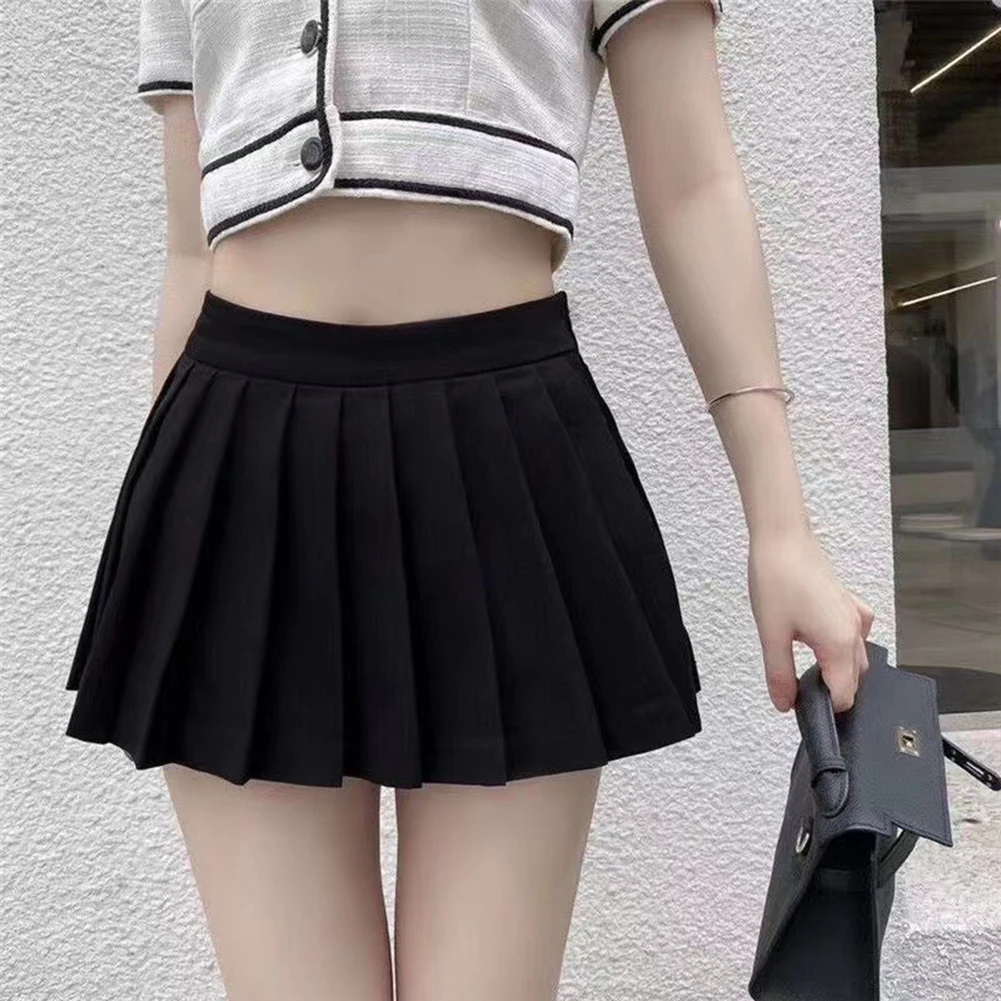 

Pleated Mini Skirt Skirt Dating Pink Polyester S-XL Skin Color White Black Light Gray Navy Blue Spring And Summer