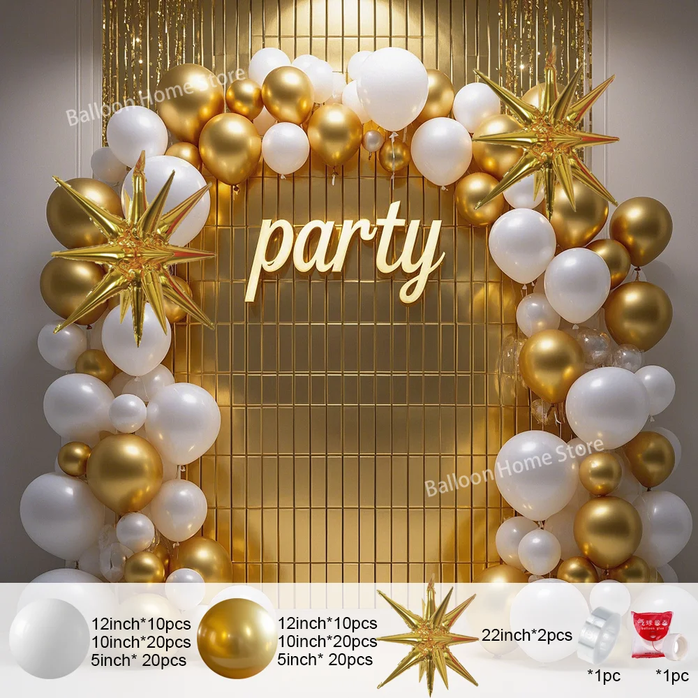 NEW White and Gold Balloons Garland Arch Kit Starburst Foil Balloon for Wedding Anniversary Birthday Party Decorations Supplies