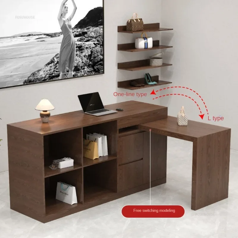 Shop Reception Desk Office Furniture Retractable Corner Bar Front Desks Clothing Store Reception Table Counter Customization u