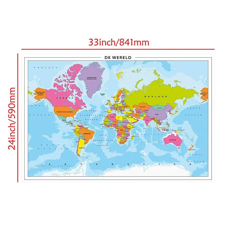 84*59cm The Wold Map in Dutch Vintage Wall Art Poster Canvas Painting Children School Supplies Living Room Home Decoration
