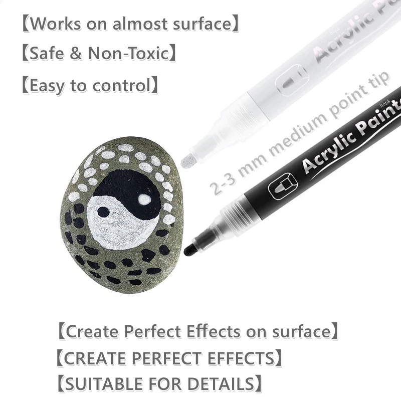 Acrylic paint markers 3Pcs/set Acrylic Markers Paint Pen Black/White/Gold/Silver for Rock Painting Stone Ceramic Tire Metal Canvas Extra-fine Tip