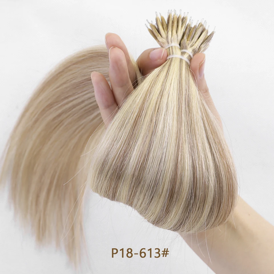 50G Nano Bead Ring Human Hair Extension Pre Bonded Nano Tip Remy Hair Extensions Micro Beads Rings Loop Hand Tied Hairpiece