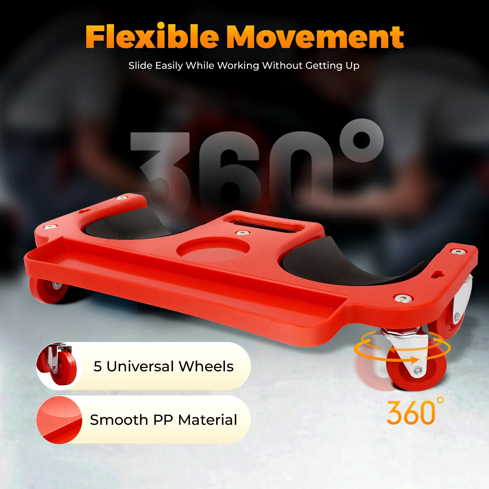Rolling Knee Pad, Cushioned Knee Pad, Movable Dolly with Tool Tray for Auto Repair Protect Knees