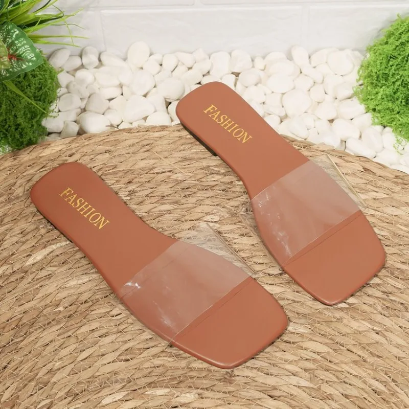 Women Slippers Fashion Minimalist Single Band Sandals Solid Color Outdoor Slippers Women Sandy Beach Open Toe Flat Slides