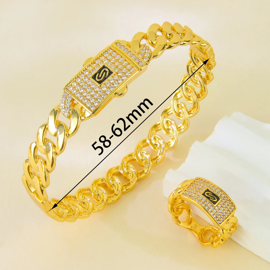 موضة دبي سوار مطلي بالذهب خاتم مجموعة 21k الذهب ال...