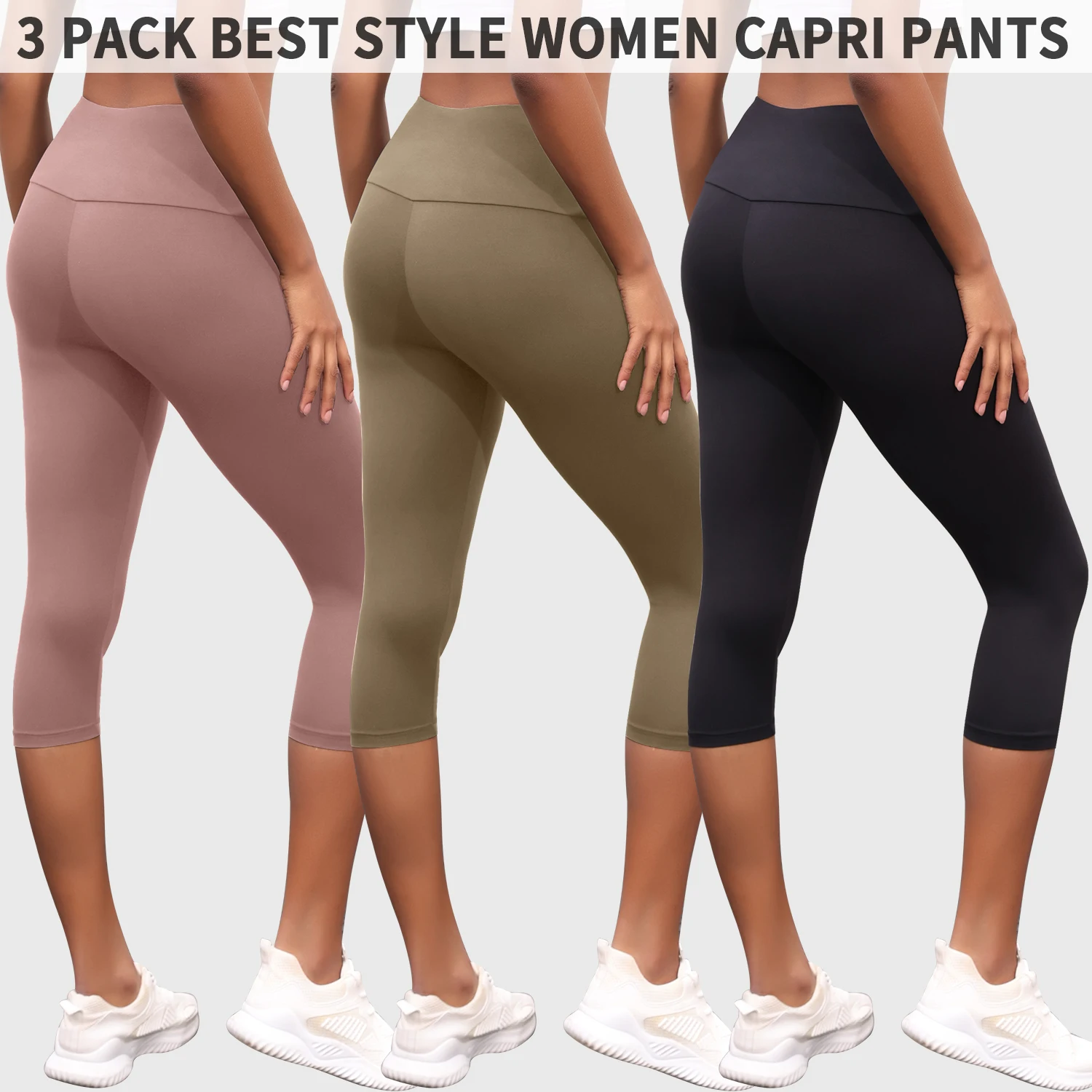 Women's High Waisted Capri Super Soft Tummy Control No See Through Workout Yoga Running Athletic Push Up Gym Leggings 3 Pack yoga pants