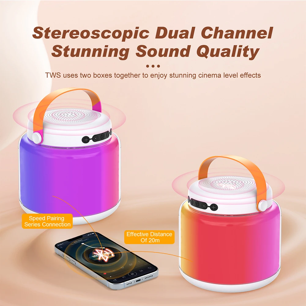 Portable Wireless Dual Microphones Karaoke Machine Bluetooth PA Speaker KTV DSP System HIFI Stereo Sound RGB Colorful LED Lights
