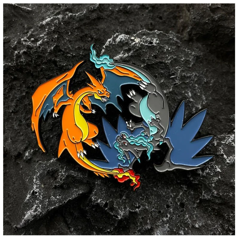 

Anime Pokemon Peripheral Charizard Badge Double Dragon Collection Brooch Bag Backpack Pin Cute Accessories Kids Gifts Toys