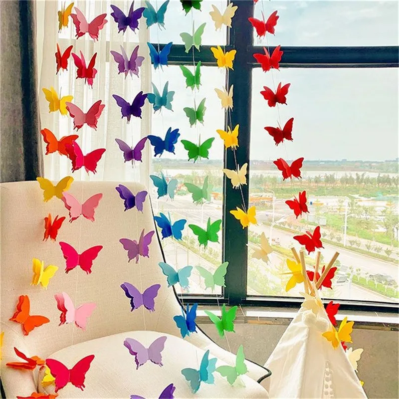 2M 3D Paper Butterfly Garland Hanging Wedding Fairy Birthday Party Decoration Butterflies DIY Banner Baby Shower Suppie 2 string