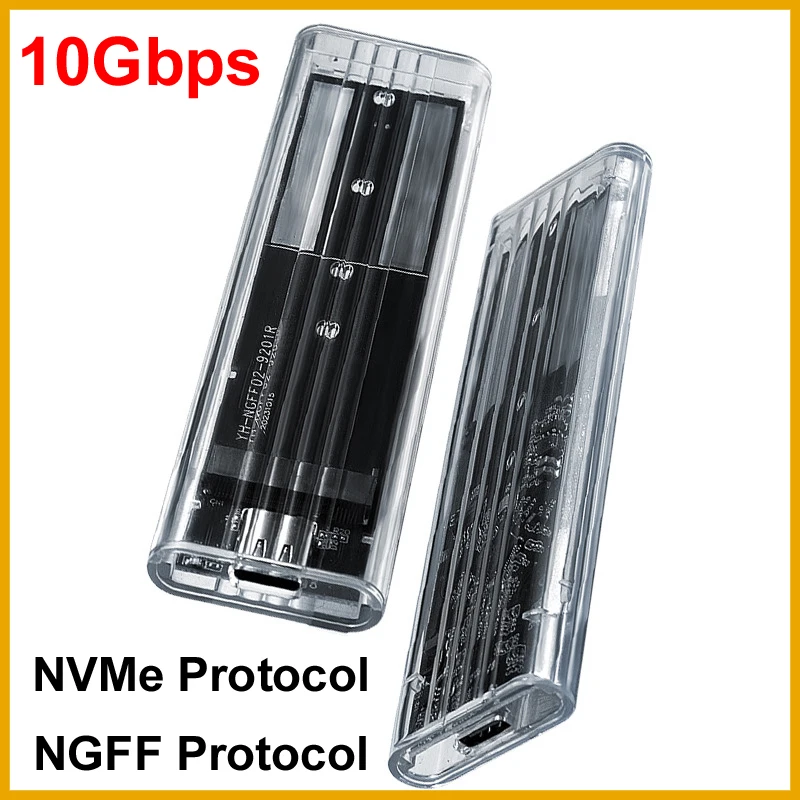 NUEVO Estuche M.2 NVME PCIe 2026, Estuche para SSD con Protocolo NGFF SATA, Carcasa Externa Transparente USB Tipo C 10Gbps PCI-E M2, Caja para Disco Duro