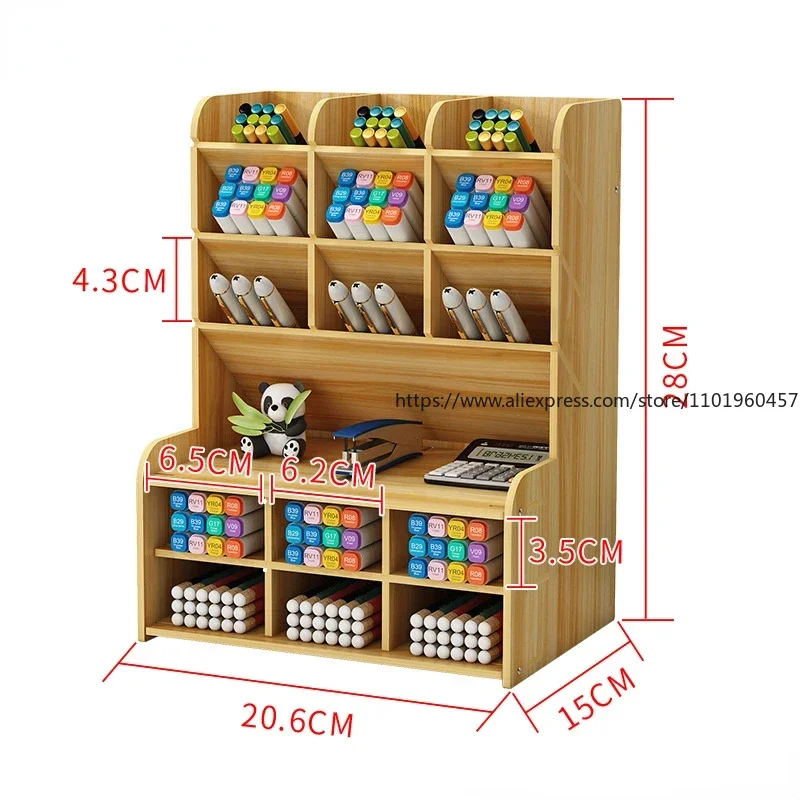 Wooden Pen Holder Desk Organizer Office Storage Box with Large Capacity and Multiple Compartments for Stationery Office Supplies