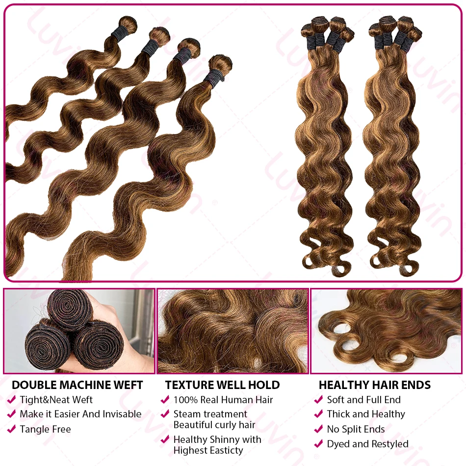 Highlight 100% Human Hair Bundles 4/27 Color Brazilian Hair Extensions Bundles Body Wave Human Weave Extension