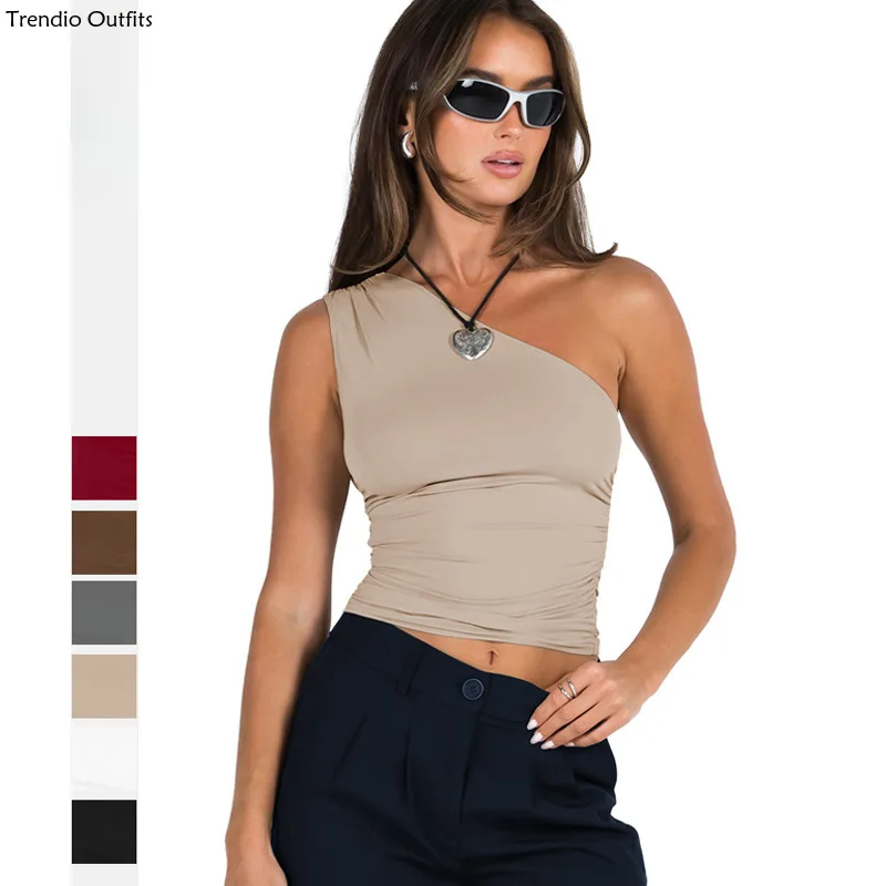 

Y2K New One Shoulder Tank Sexy Spicy Maillard Women's Sleeveless Trendy Brand Underwear Slim Fit BM Crop Women Sport Tank Top