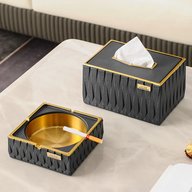 Household simple living room light luxury creative office fly ash ashtray tissue box desktop decoration storage accessories 4