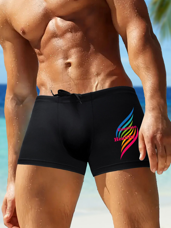 Men Swim Shorts with Streetwear Prints Slim Fit Beach Gym Hybrid Shorts Quick-Dry Fabric Fashionable Pool Party