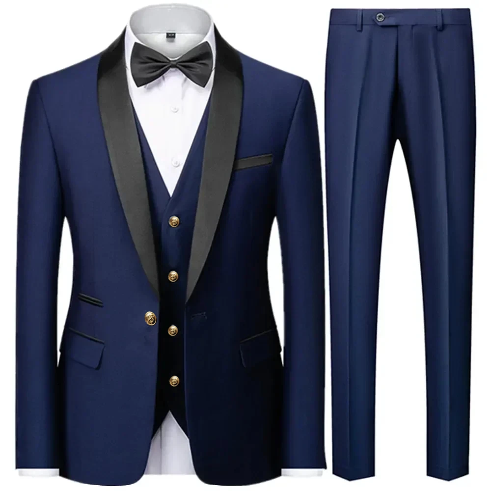 New Costume Clothing Luxury Party Stage Men's Suit Groomsmen Regular Fit Tuxedo 3 Peice Set Jacket+Trousers+Vest Blazers Pants 2